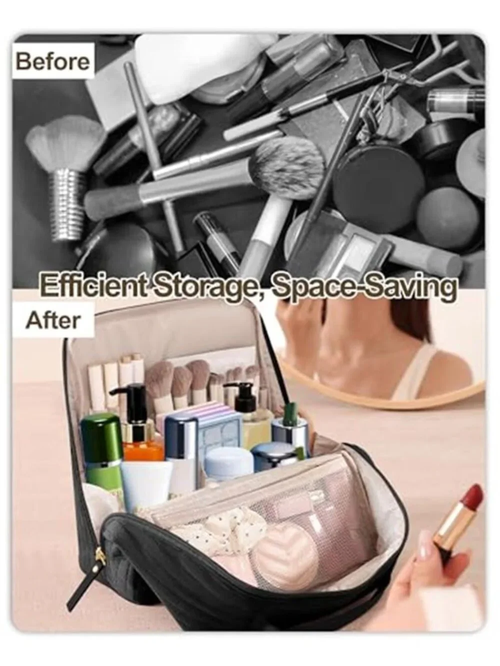 2 Pcs Beautiful Velvet Cosmetic Bag Standing Makeup Bag with Fold Down